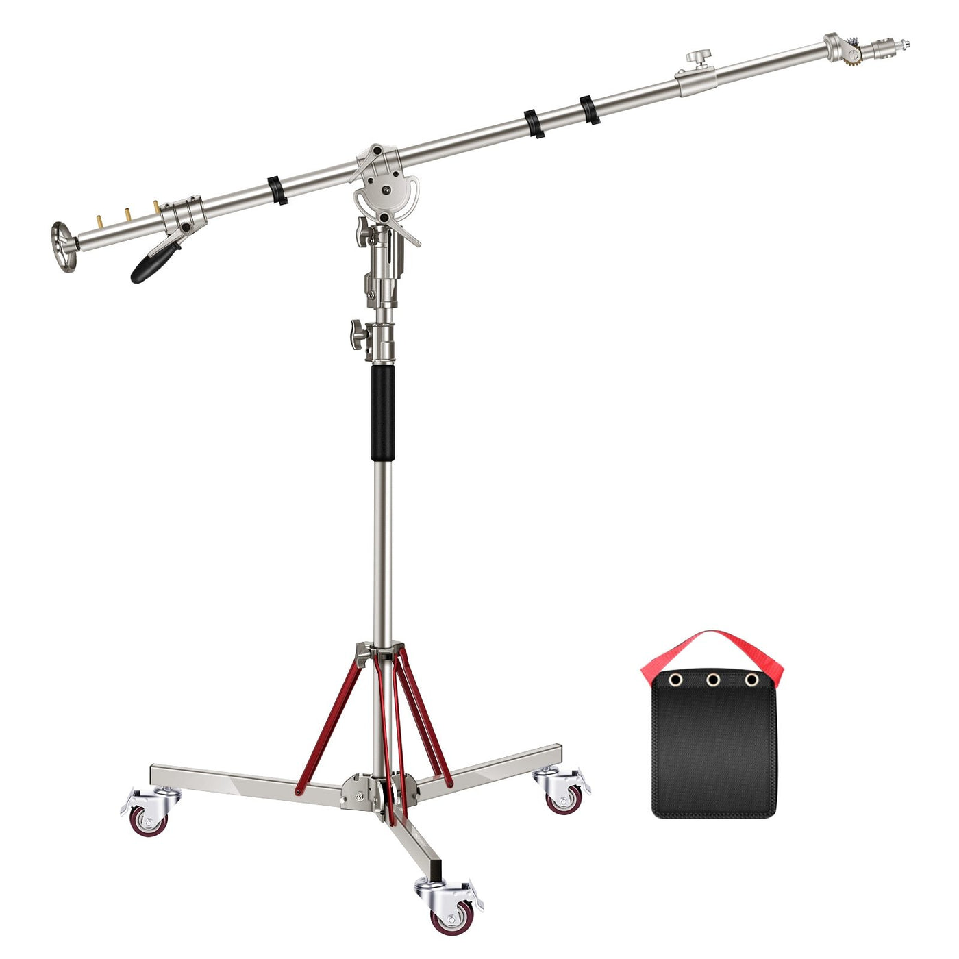 Heavy Duty Light Stand with Casters and Pro Boom Arm,  Stainless Steel