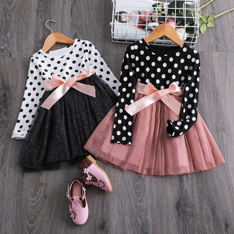 Girls Autumn Dress Full Sleeve Children's Clothes Fashion Polka Dots