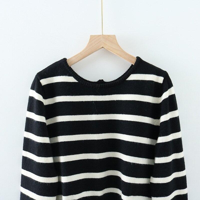 Spring Black&White Striped Knit Cropped Cardigan Long Sleeve Casual