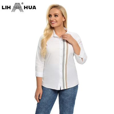 Women's Plus Size Spring Shirt With Elastic Lapel Tie Button With