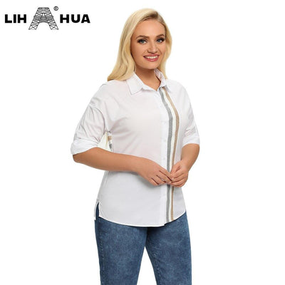 Women's Plus Size Spring Shirt With Elastic Lapel Tie Button With