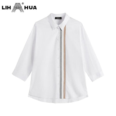 Women's Plus Size Spring Shirt With Elastic Lapel Tie Button With