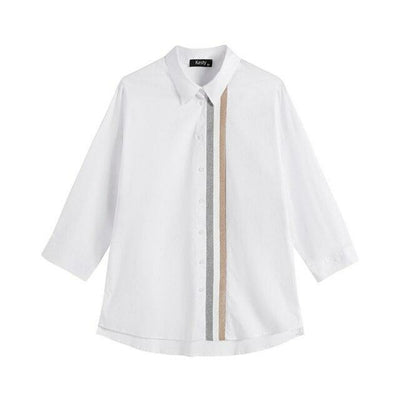 Women's Plus Size Spring Shirt With Elastic Lapel Tie Button With