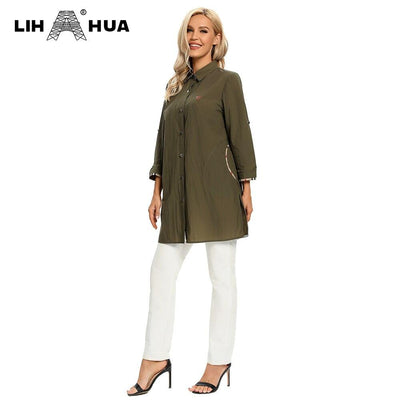 Women's Plus Size Windbreaker Mid-Length Lapel Shirt Spring And Autumn