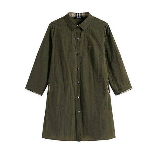 Women's Plus Size Windbreaker Mid-Length Lapel Shirt Spring And Autumn