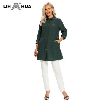 Women's Plus Size Windbreaker Mid-Length Lapel Shirt Spring And Autumn