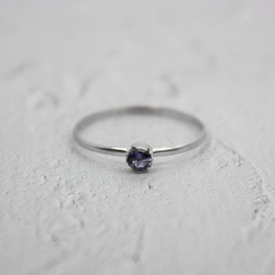 Dainty Iolite Solitaire Sterling Silver Ring