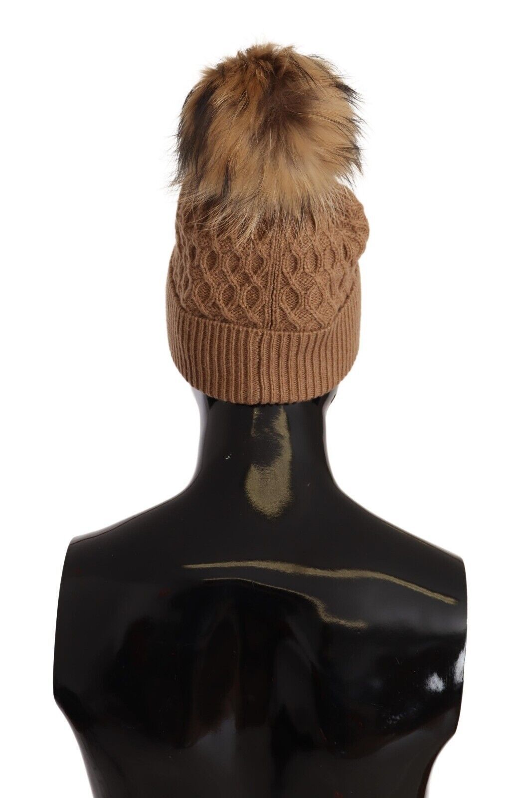 Dolce & Gabbana Dark Brown Camel Knitted Fur Winter Beanie One Size