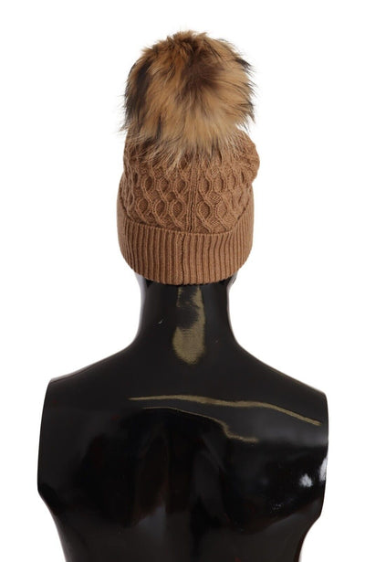 Dolce & Gabbana Dark Brown Camel Knitted Fur Winter Beanie One Size