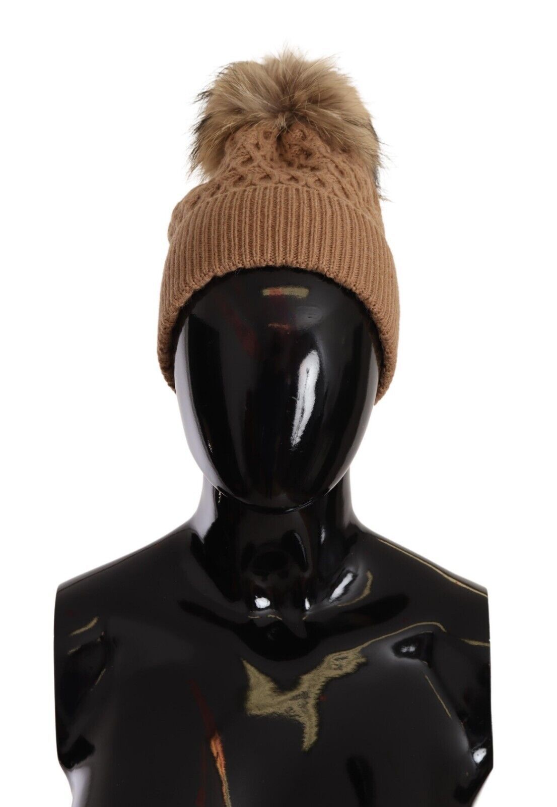 Dolce & Gabbana Dark Brown Camel Knitted Fur Winter Beanie One Size