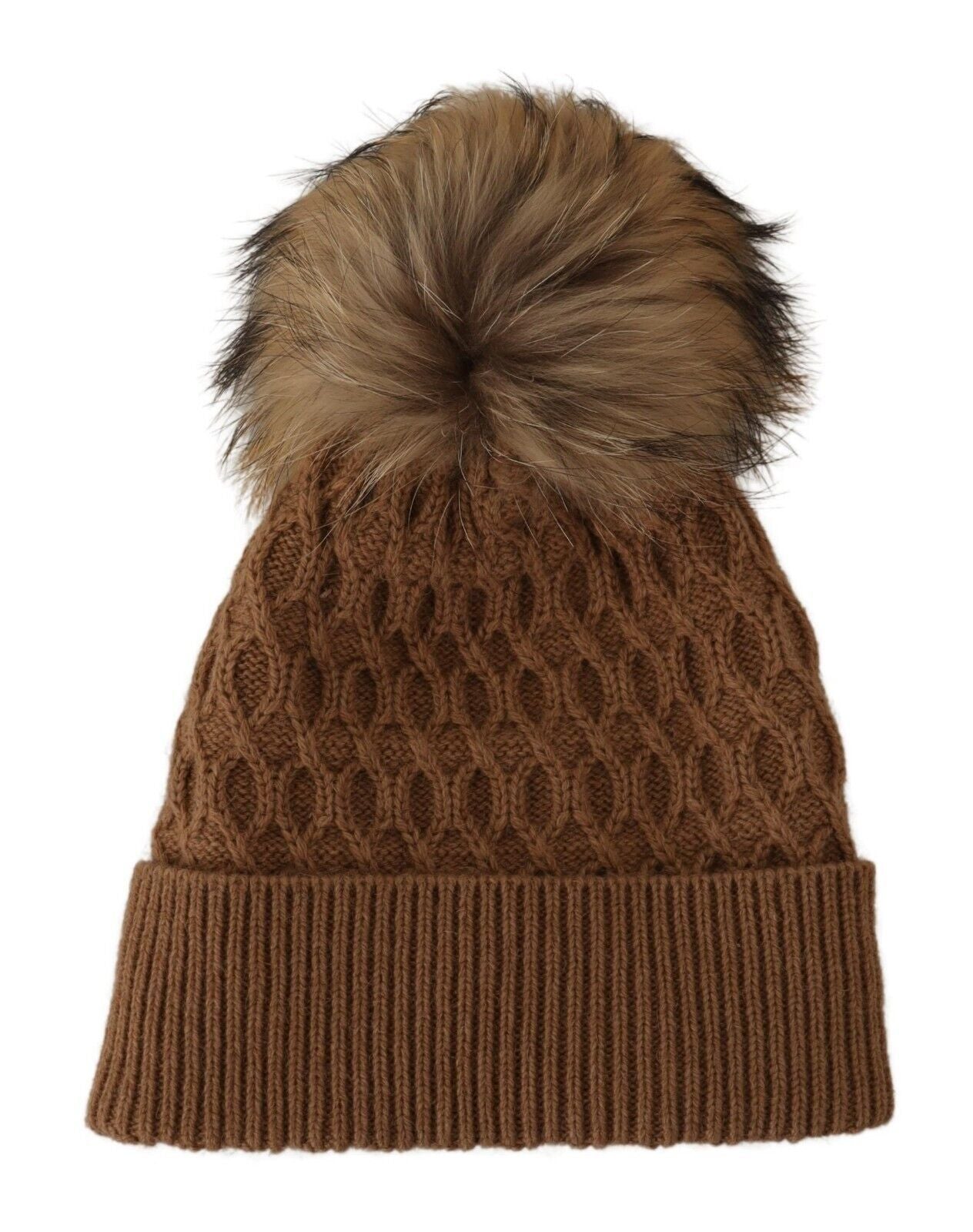 Dolce & Gabbana Dark Brown Camel Knitted Fur Winter Beanie One Size