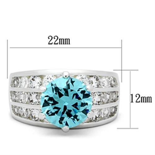 SS010 - Silver 925 Sterling Silver Ring with AAA Grade CZ  in Sea Blue