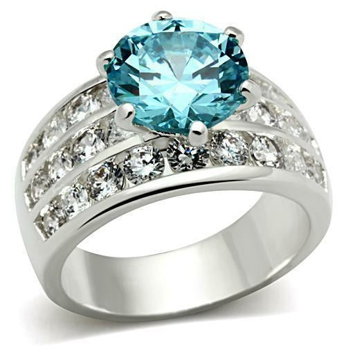 SS010 - Silver 925 Sterling Silver Ring with AAA Grade CZ  in Sea Blue