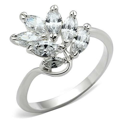 SS034 - Silver 925 Sterling Silver Ring with AAA Grade CZ  in Clear