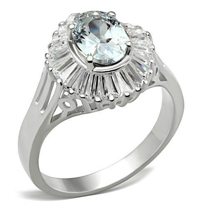 SS042 - Silver 925 Sterling Silver Ring with AAA Grade CZ  in Clear