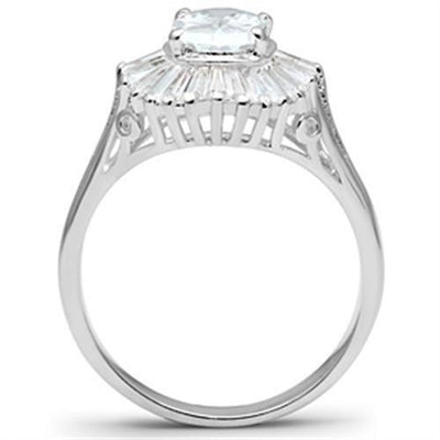 SS042 - Silver 925 Sterling Silver Ring with AAA Grade CZ  in Clear