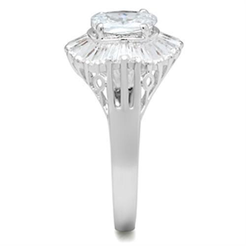 SS042 - Silver 925 Sterling Silver Ring with AAA Grade CZ  in Clear