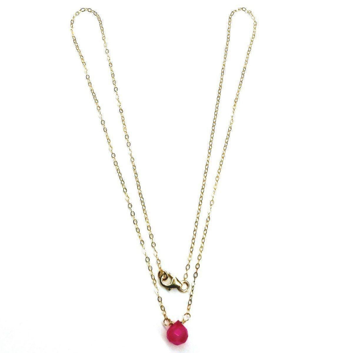 Tiny Hot Pink Chalcedony Gold Filled Necklace