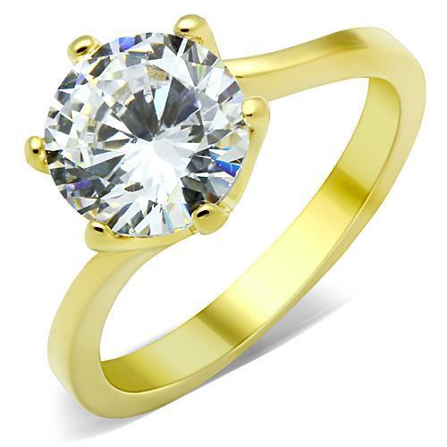 TK1406 - IP Gold(Ion Plating) Stainless Steel Ring with AAA Grade CZ