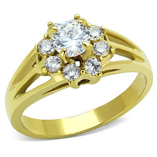 TK1583 - IP Gold(Ion Plating) Stainless Steel Ring with AAA Grade CZ