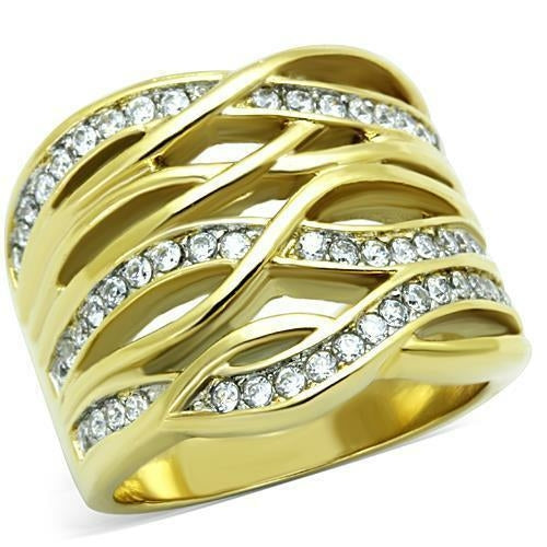 TK1699 - Two-Tone IP Gold (Ion Plating) Stainless Steel Ring with AAA