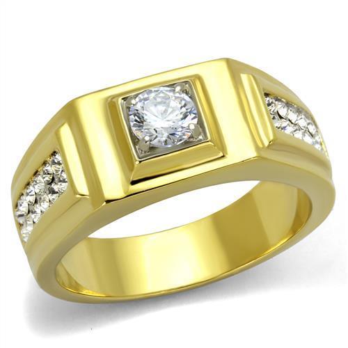 TK2222 - Two-Tone IP Gold (Ion Plating) Stainless Steel Ring with AAA