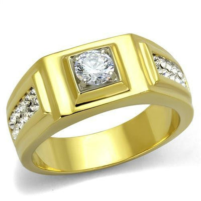 TK2222 - Two-Tone IP Gold (Ion Plating) Stainless Steel Ring with AAA