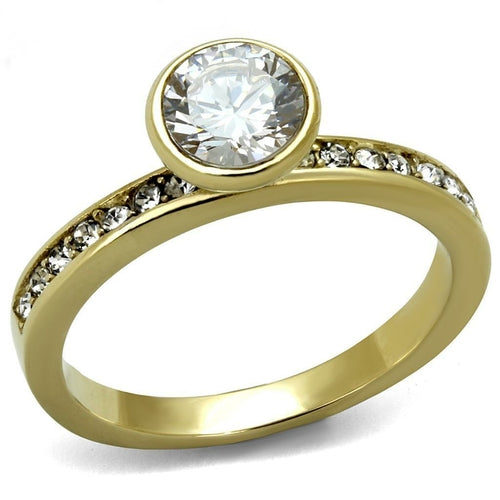 TK2254 - IP Gold(Ion Plating) Stainless Steel Ring with AAA Grade CZ