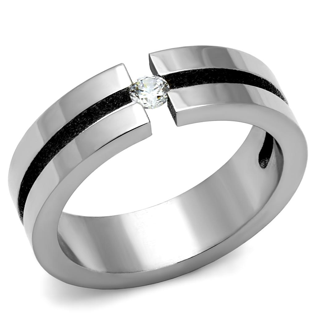 TK2412 - High polished (no plating) Stainless Steel Ring with AAA