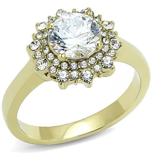 TK3035 - IP Gold(Ion Plating) Stainless Steel Ring with AAA Grade CZ