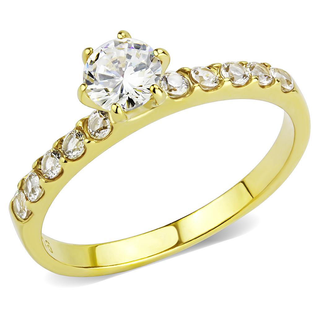 TK3605 - IP Gold(Ion Plating) Stainless Steel Ring with AAA Grade CZ