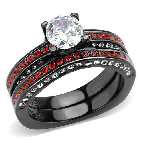 TK3695 - IP Black(Ion Plating) Stainless Steel Ring with AAA Grade CZ