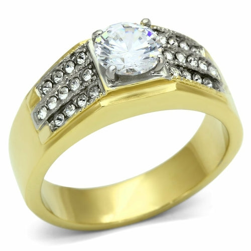 TK759 - Two-Tone IP Gold (Ion Plating) Stainless Steel Ring with AAA