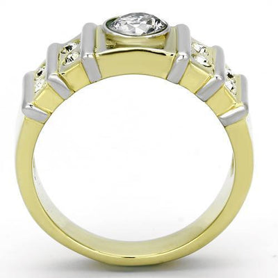 TK797 - Two-Tone IP Gold (Ion Plating) Stainless Steel Ring with AAA