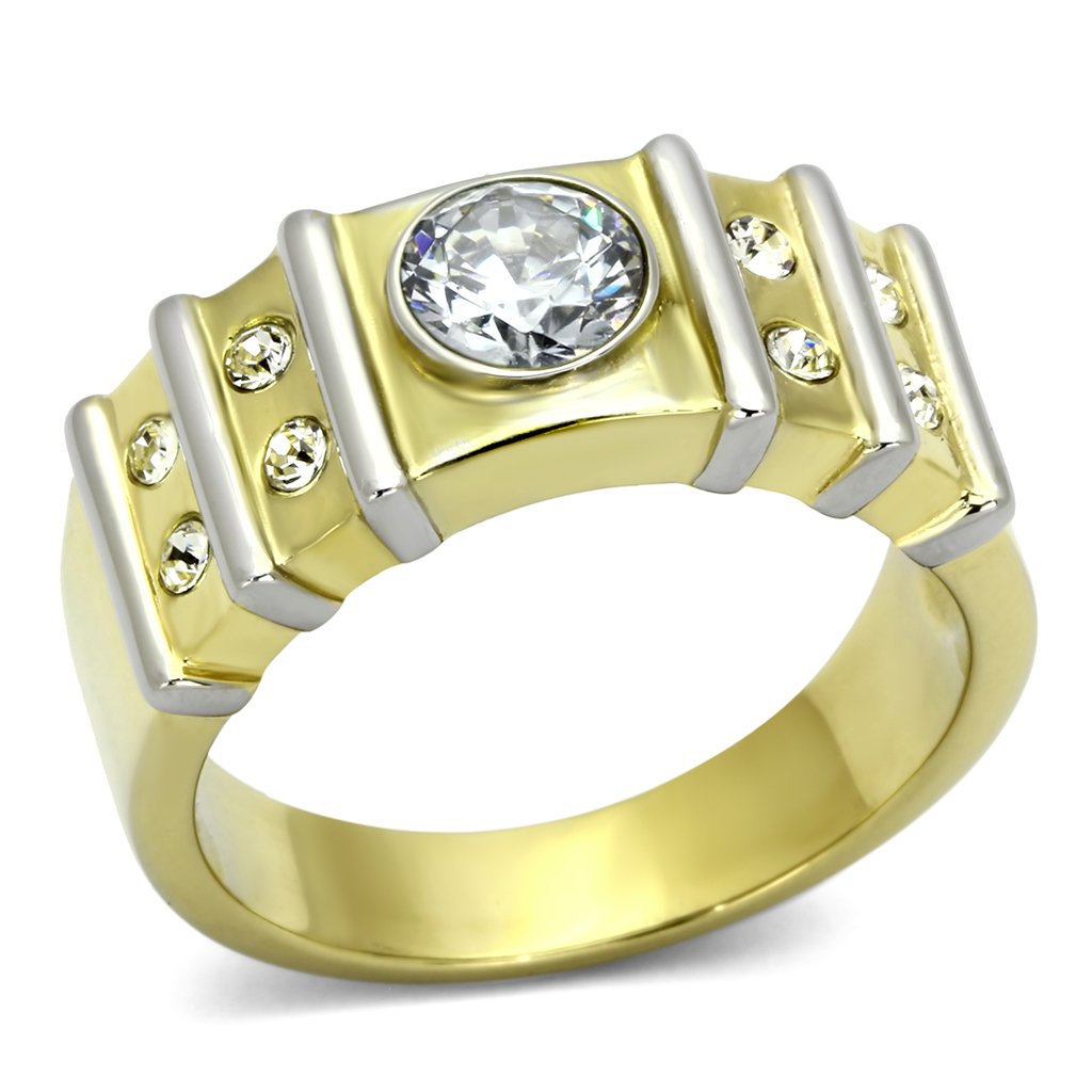 TK797 - Two-Tone IP Gold (Ion Plating) Stainless Steel Ring with AAA