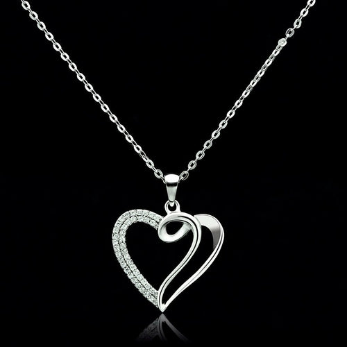 TS035 - Rhodium 925 Sterling Silver Necklace with AAA Grade CZ  in