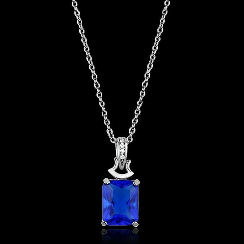 TS449 - Rhodium 925 Sterling Silver Chain Pendant with Synthetic
