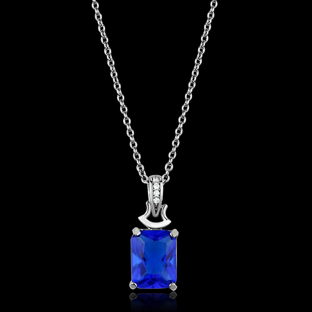 TS449 - Rhodium 925 Sterling Silver Chain Pendant with Synthetic