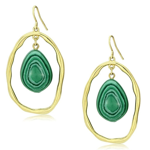 VL072 - IP Gold(Ion Plating) Brass Earrings with Synthetic MALACHITE