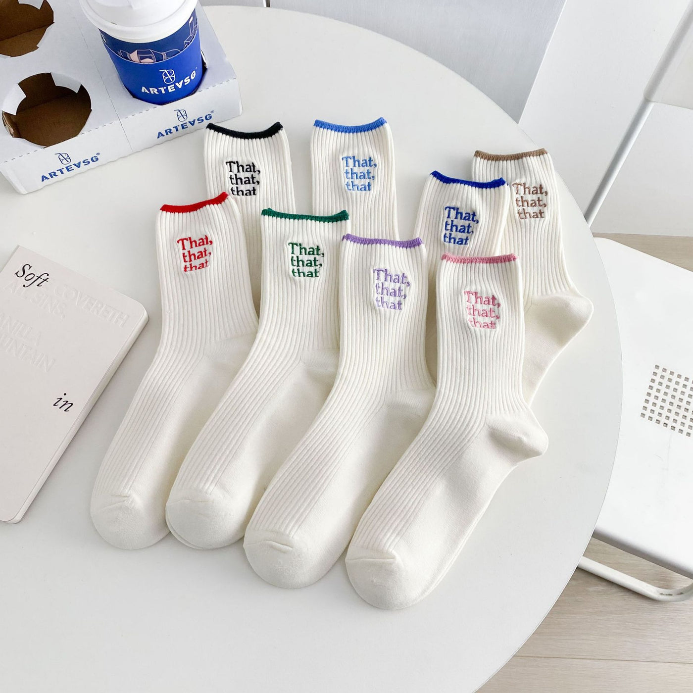 White Embroidered Socks for Women