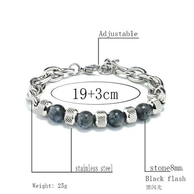 New Men's Adjustable Natural Stone Bead Stainless Steel Bracelet