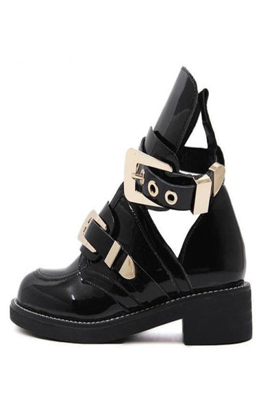 Cut Out Metal Buckle Strap Ankle Boots