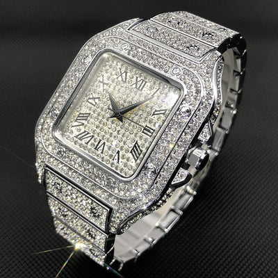 MISSFOX Ice Out Square Watch For Men