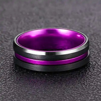 Black Tungsten and Purple Stripe Ring