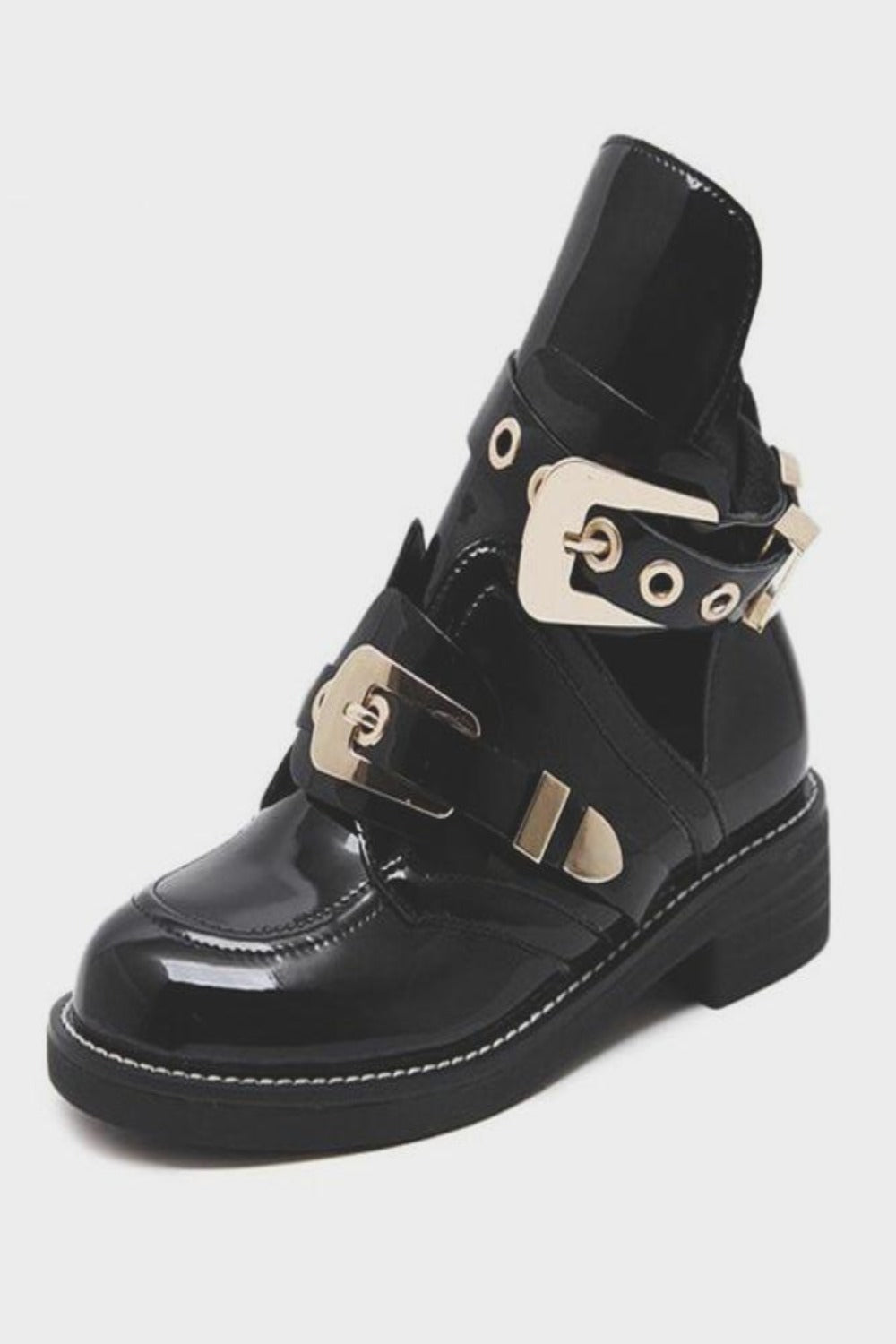 Cut Out Metal Buckle Strap Ankle Boots